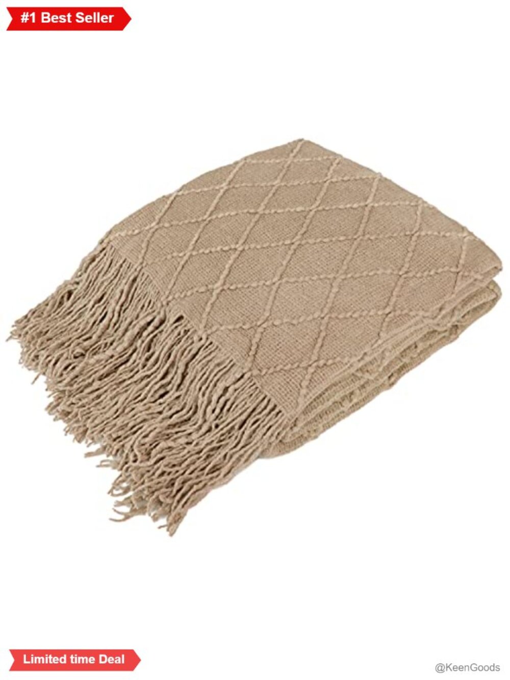 Knitted Throw Blanket with Fringe Tassel - Soft Acrylic, Farmhouse Style 50x60
